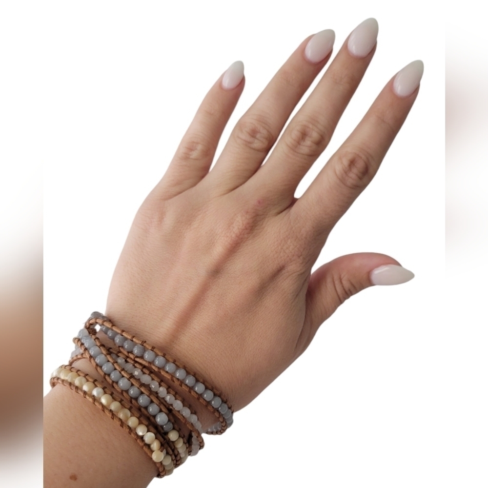 Layered Multi-Color Beaded Button-Closure Bracelet, Boho Stack - Picture 3 of 5